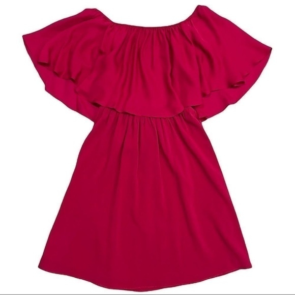 𝅺alice + Olivia Cranberry Off Shoulder Ruffle Top Dora Silk Dress Sz 0 - Picture 1 of 14